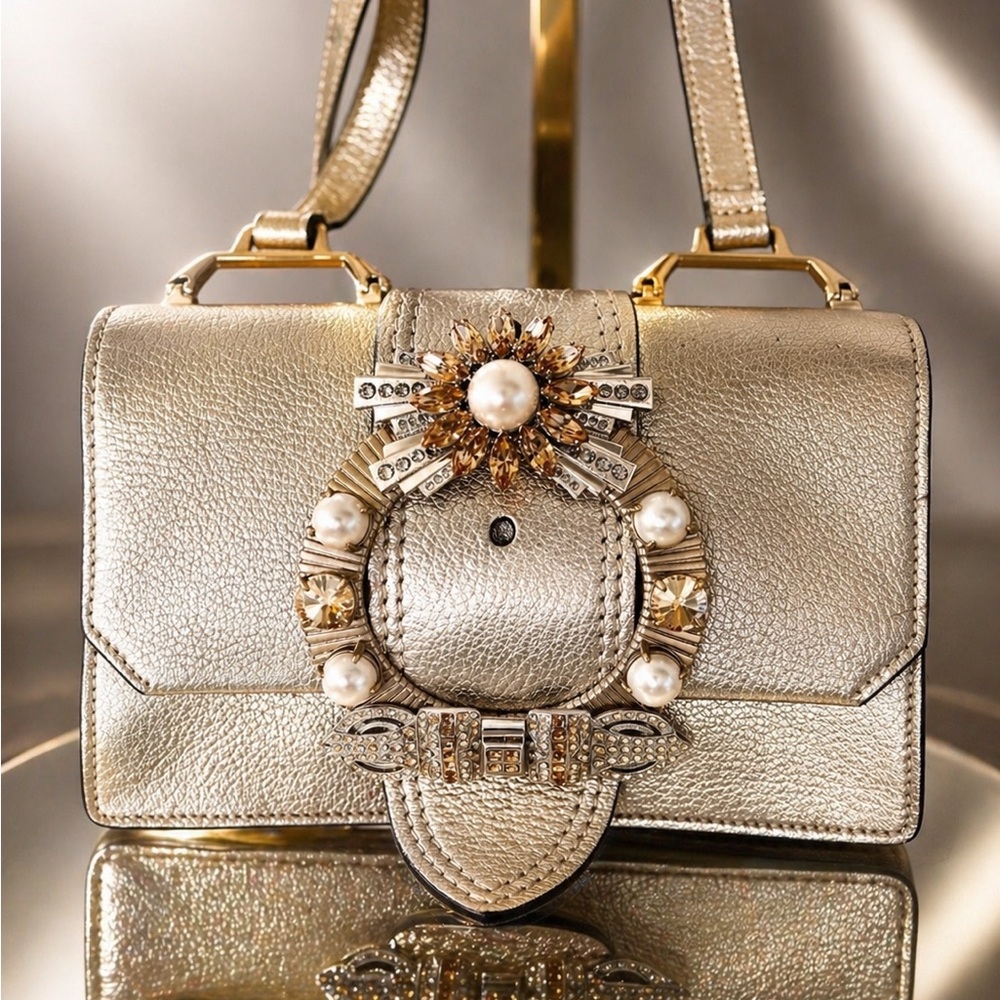 Miu Miu Gold Madras Crystal Embellished Crossbody Bag - Picture 13 of 13